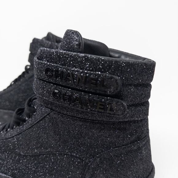 Chanel Glitter High Top Sneakers Black Size 39C EU - Picture 3 of 9